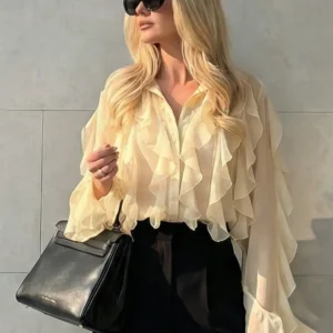 Blusa Feminina Chiffon Babados Manga Longa